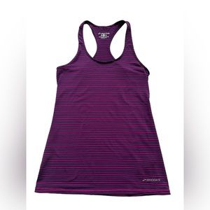 Brooks Tank Top Womens Medium Striped Pink Blue Running Racerback Shirt